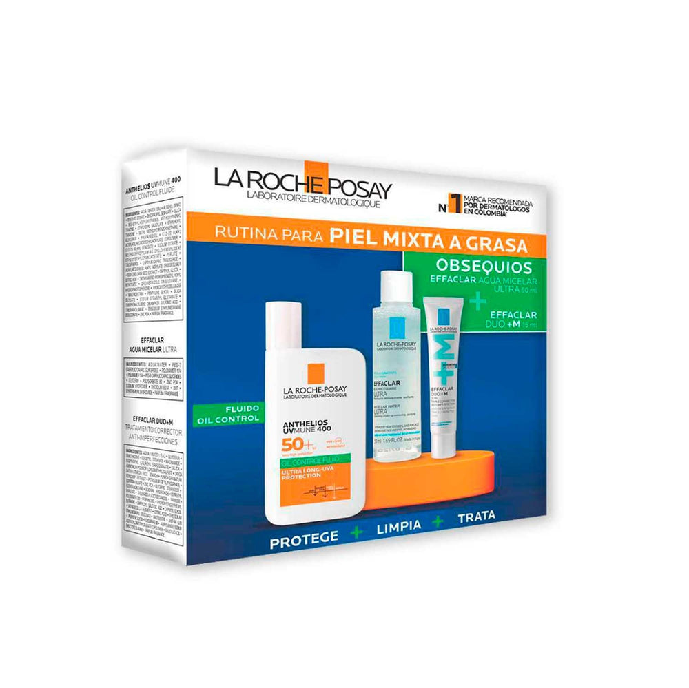 Kit Anthelios UVMune 400 + Effaclar Micelar + Effaclar Dúo | 50 ml/50 ml/15ml